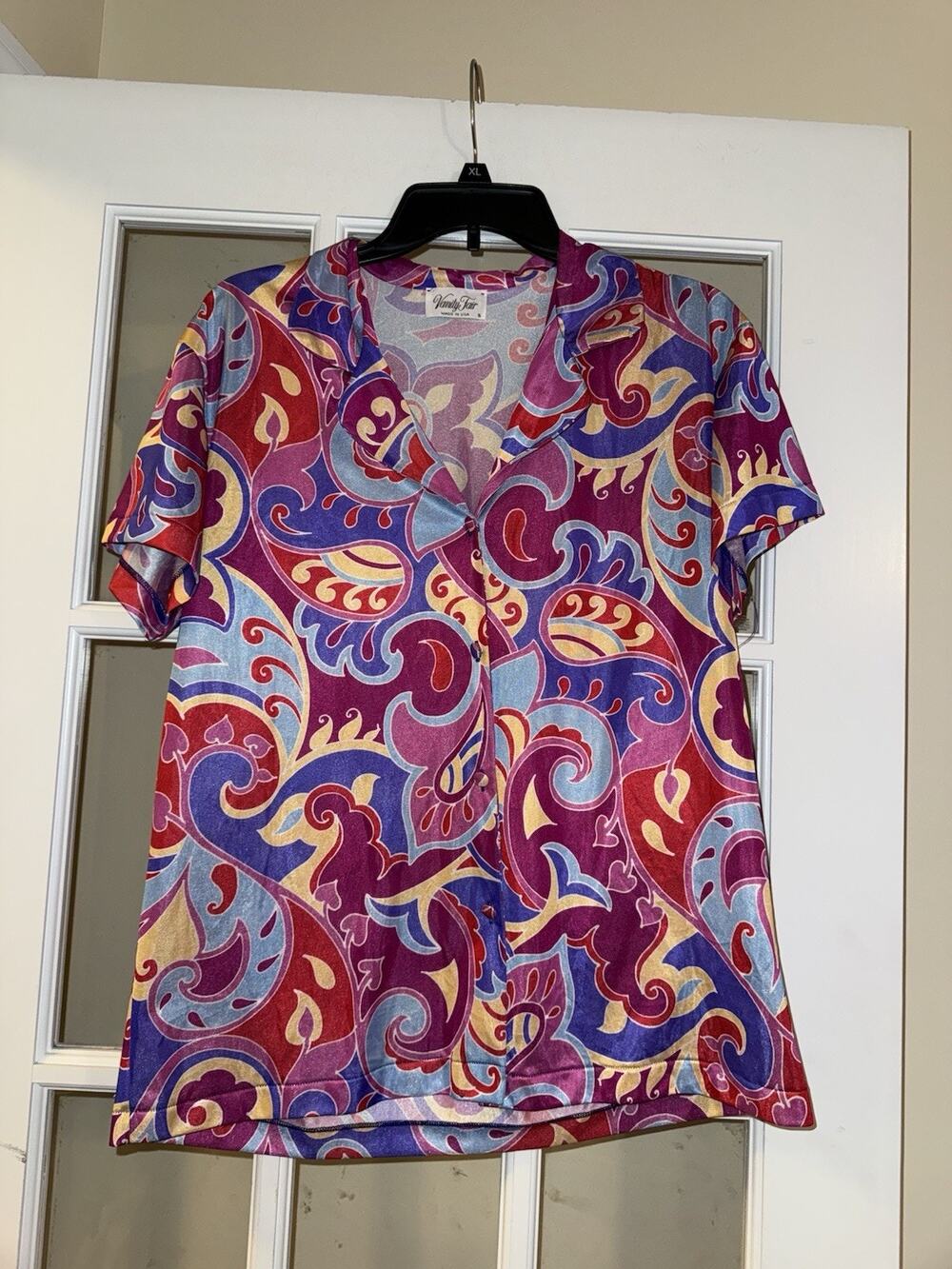 Vanity Fair VTG Groovy Pajama Shirt Button Down Short Sleeve Unique Size Small